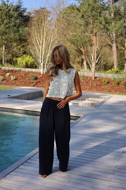 Lindie marine - Pantalon lin