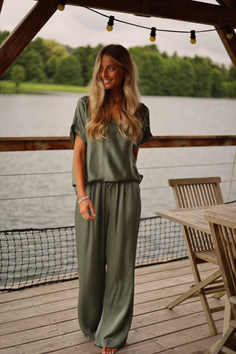 Julya kaki - Pantalon satiné