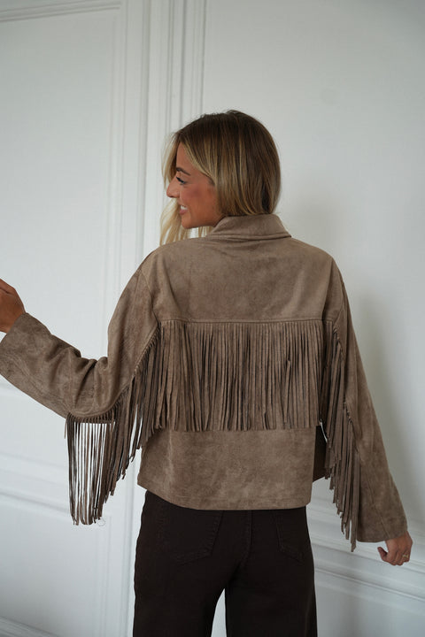 Nina taupe - Veste à franges