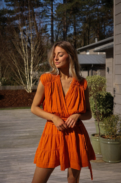 Pamela orange - Robe ceinturée