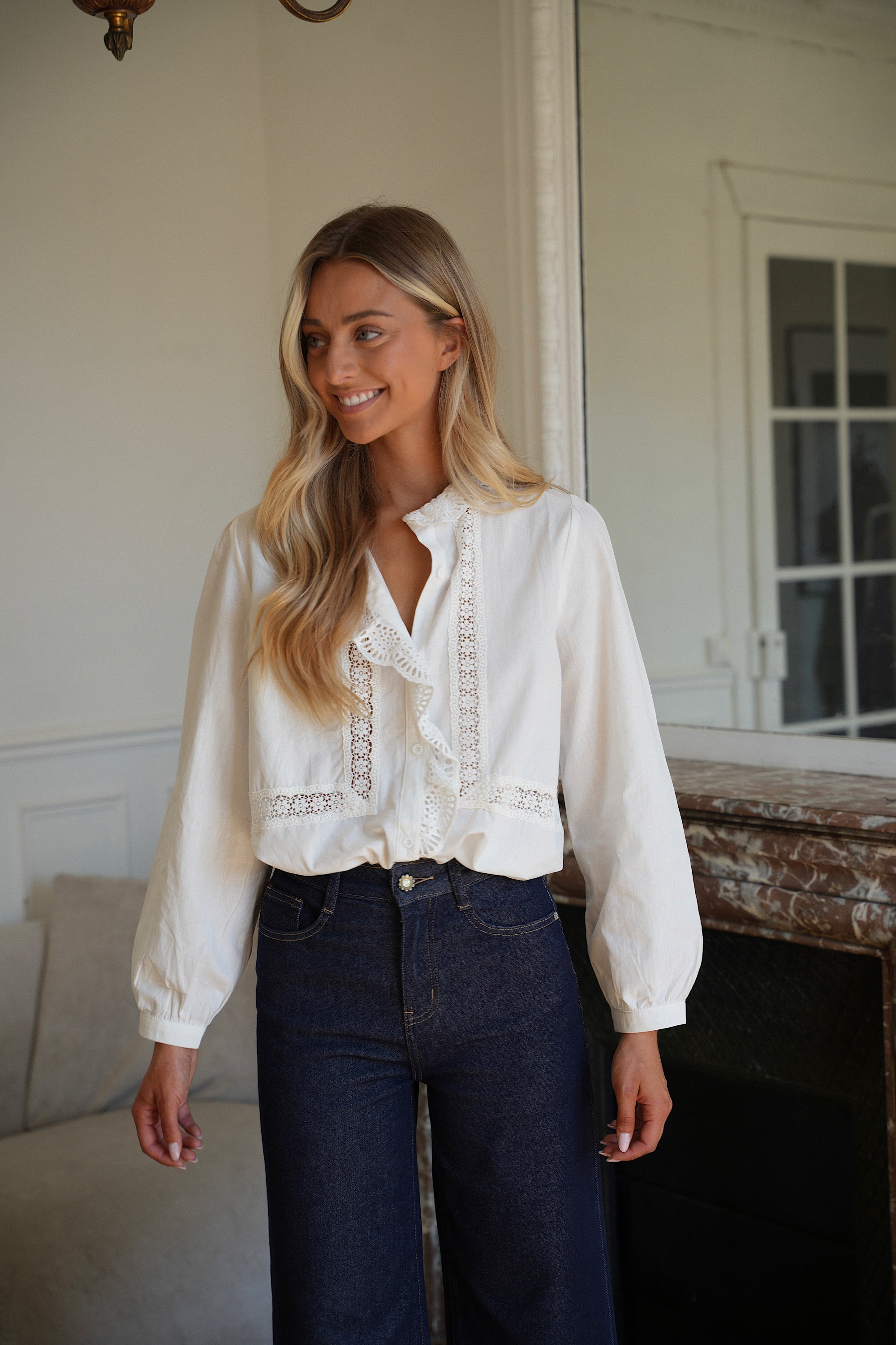 Polly blanche - Blouse brodée