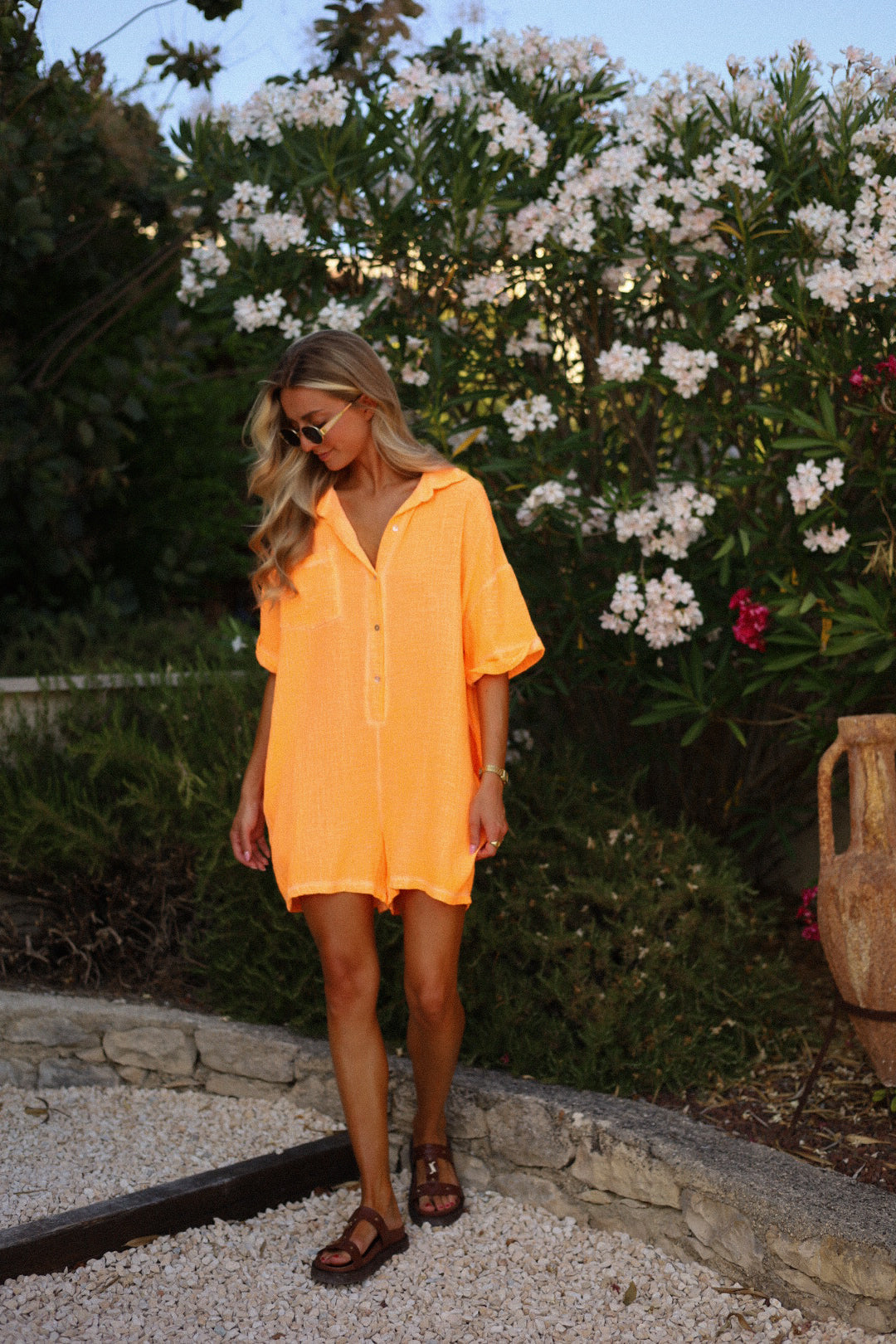 Gretta orange - Combishort gaze de coton