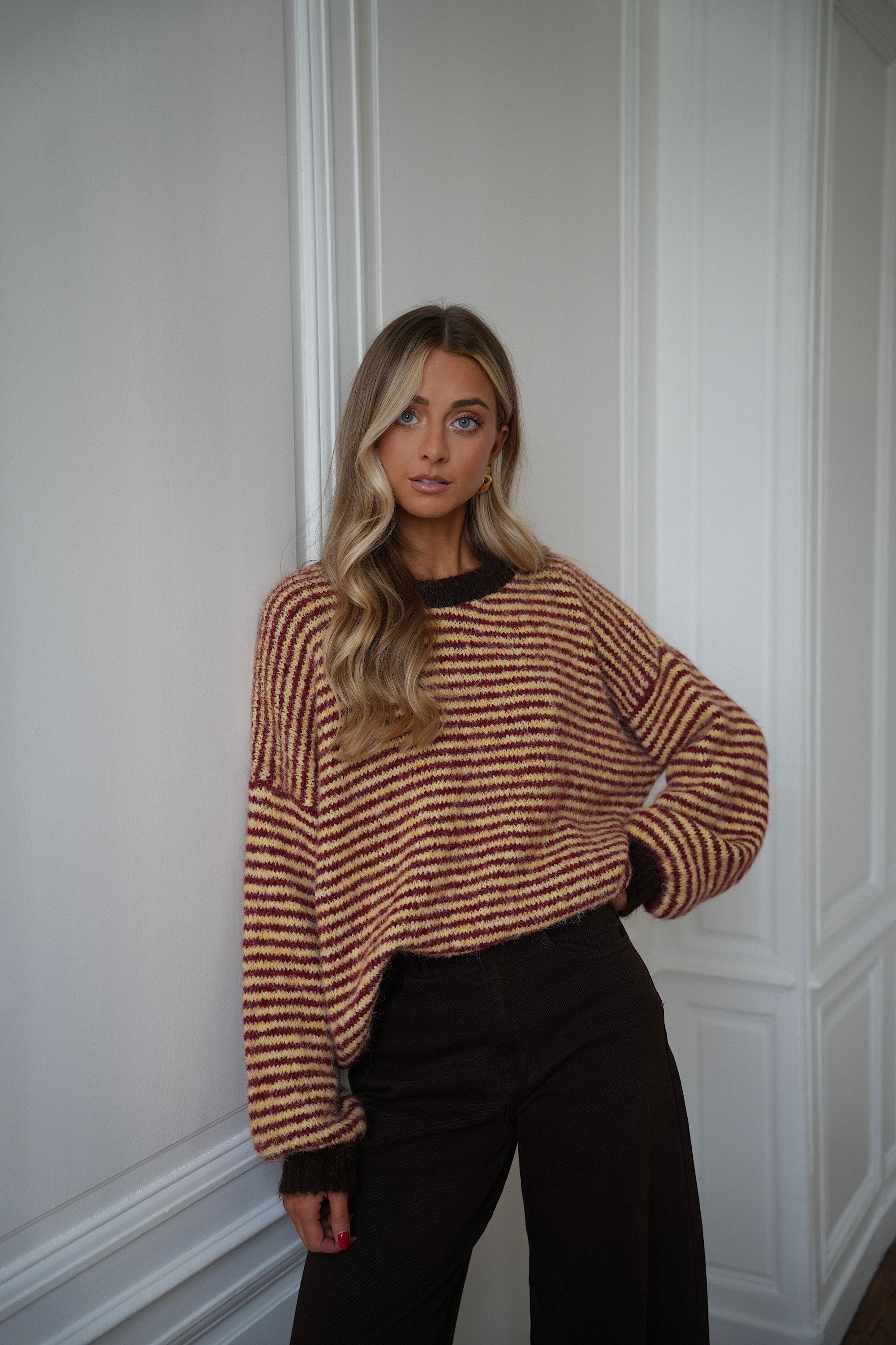 Bonny jaune/chocolat - Pull rayé