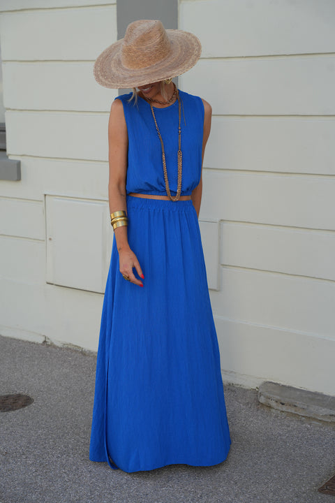 Elize bleu roi - Ensemble jupe/top
