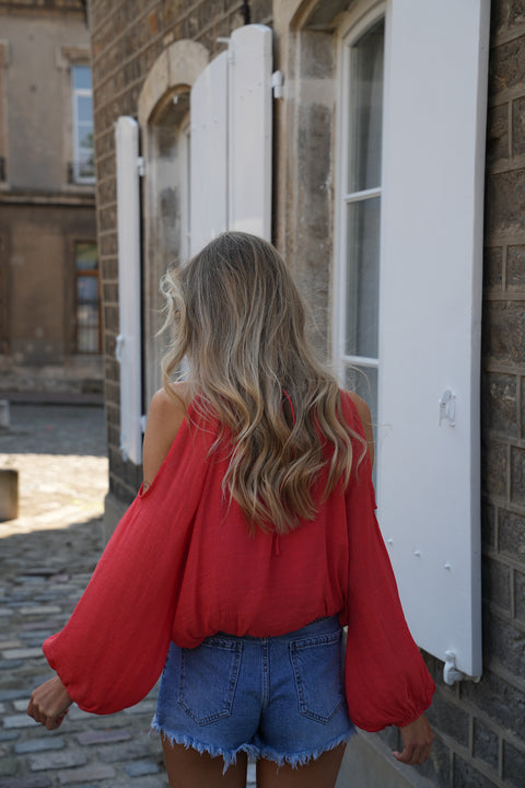 Karole corail - Blouse ajourée