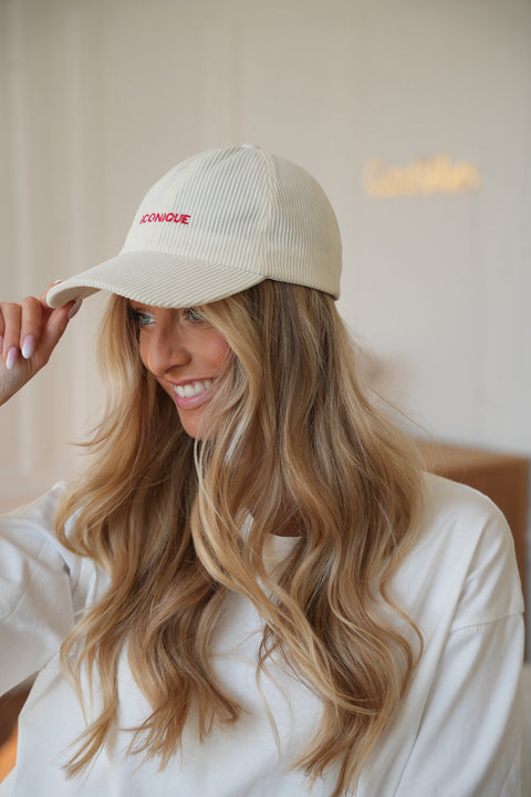 Iconique crème/rouge - Casquette velours