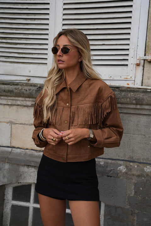 Cassidy camel - Veste à franges