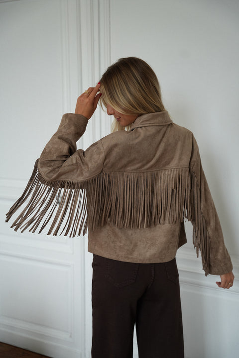 Nina taupe - Veste à franges