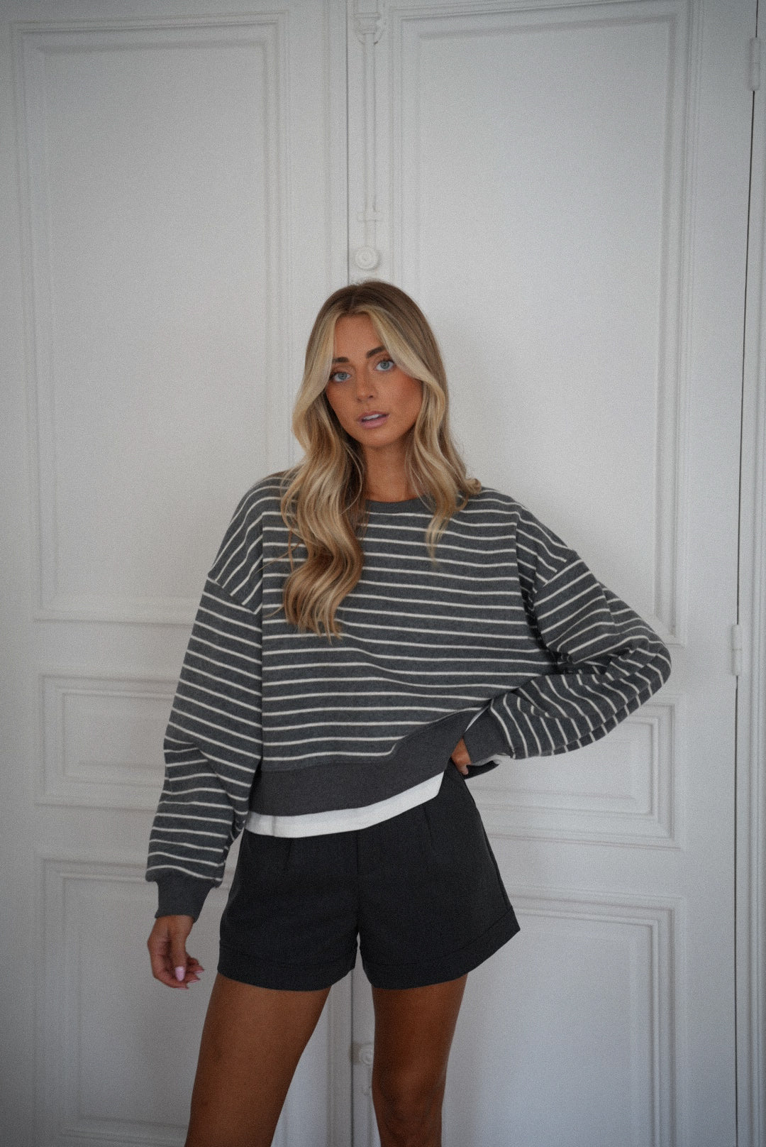 Loony gris - Sweat-shirt rayé