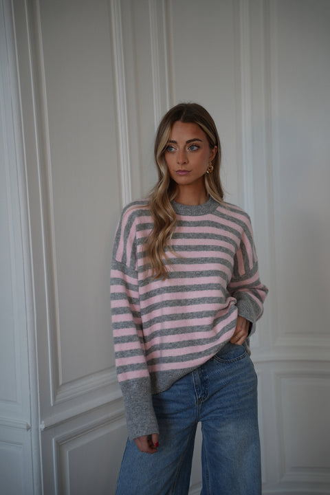 Ariane gris/rose - Pull rayé