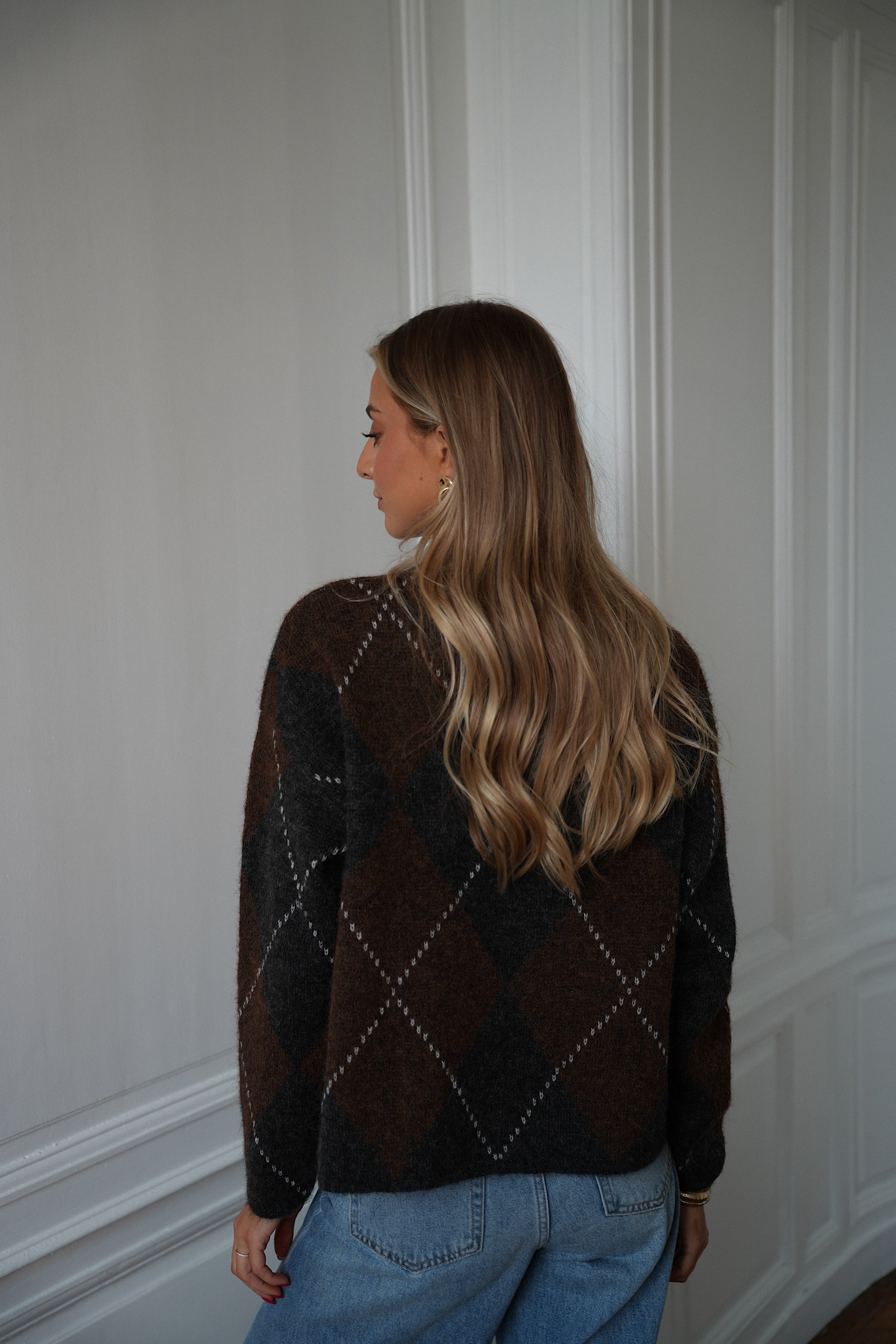 Mariana gris/chocolat - Pull losanges