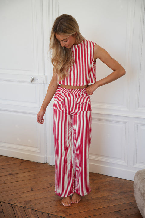 Tomas rouge - Pantalon rayé