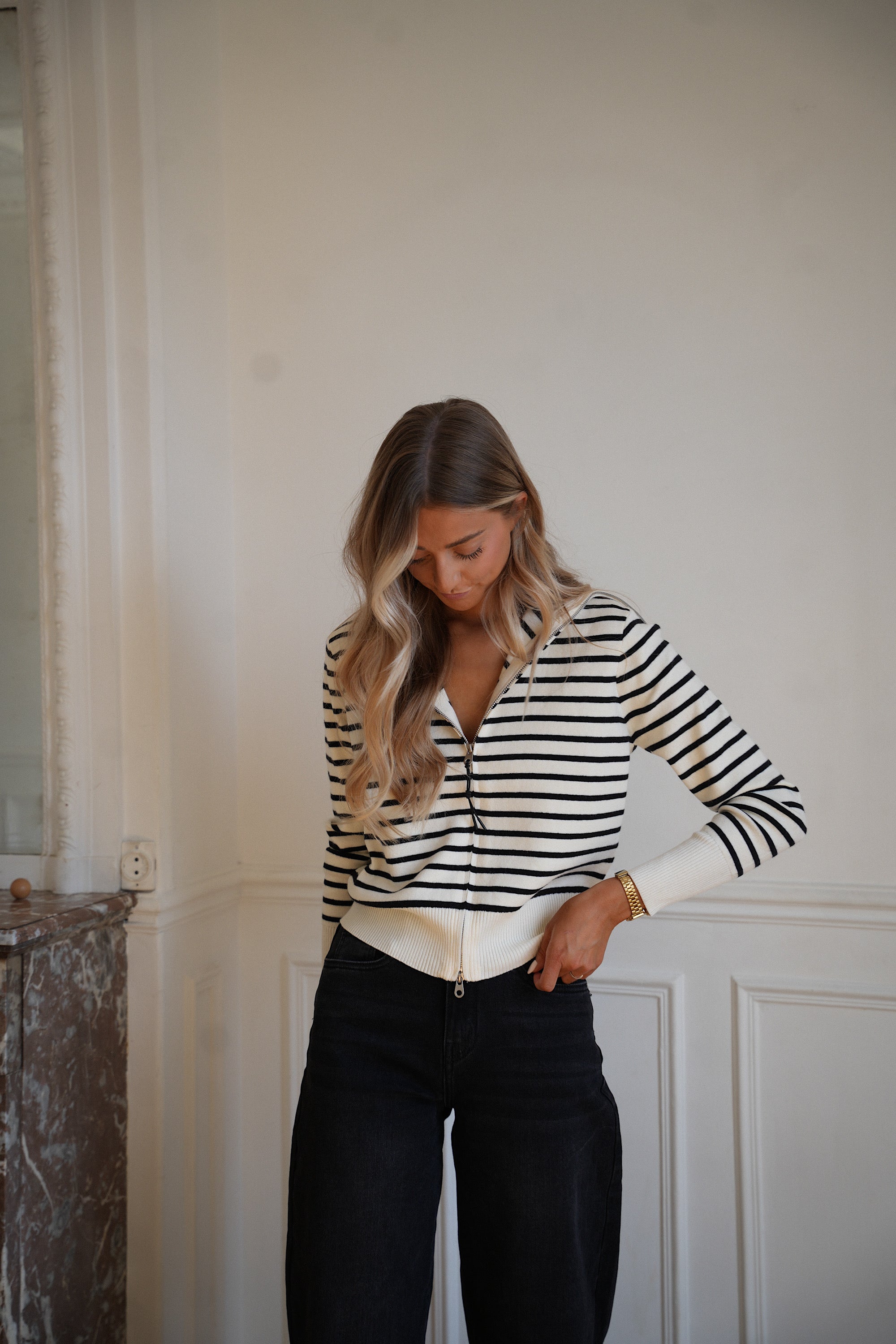 Telma écru - Gilet rayé