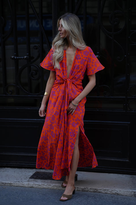 Sonya orange - Robe fleurie