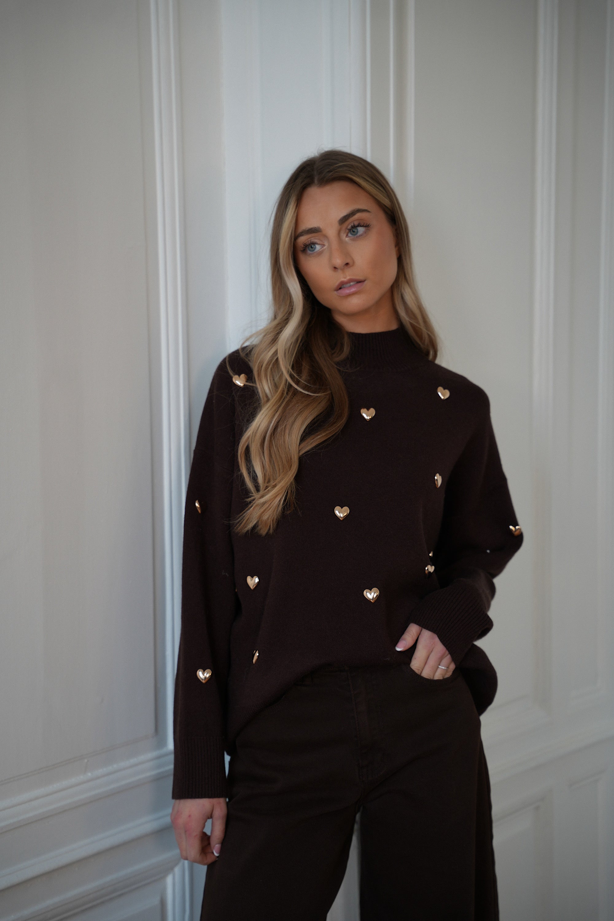 Ewen chocolat - Pull clouté