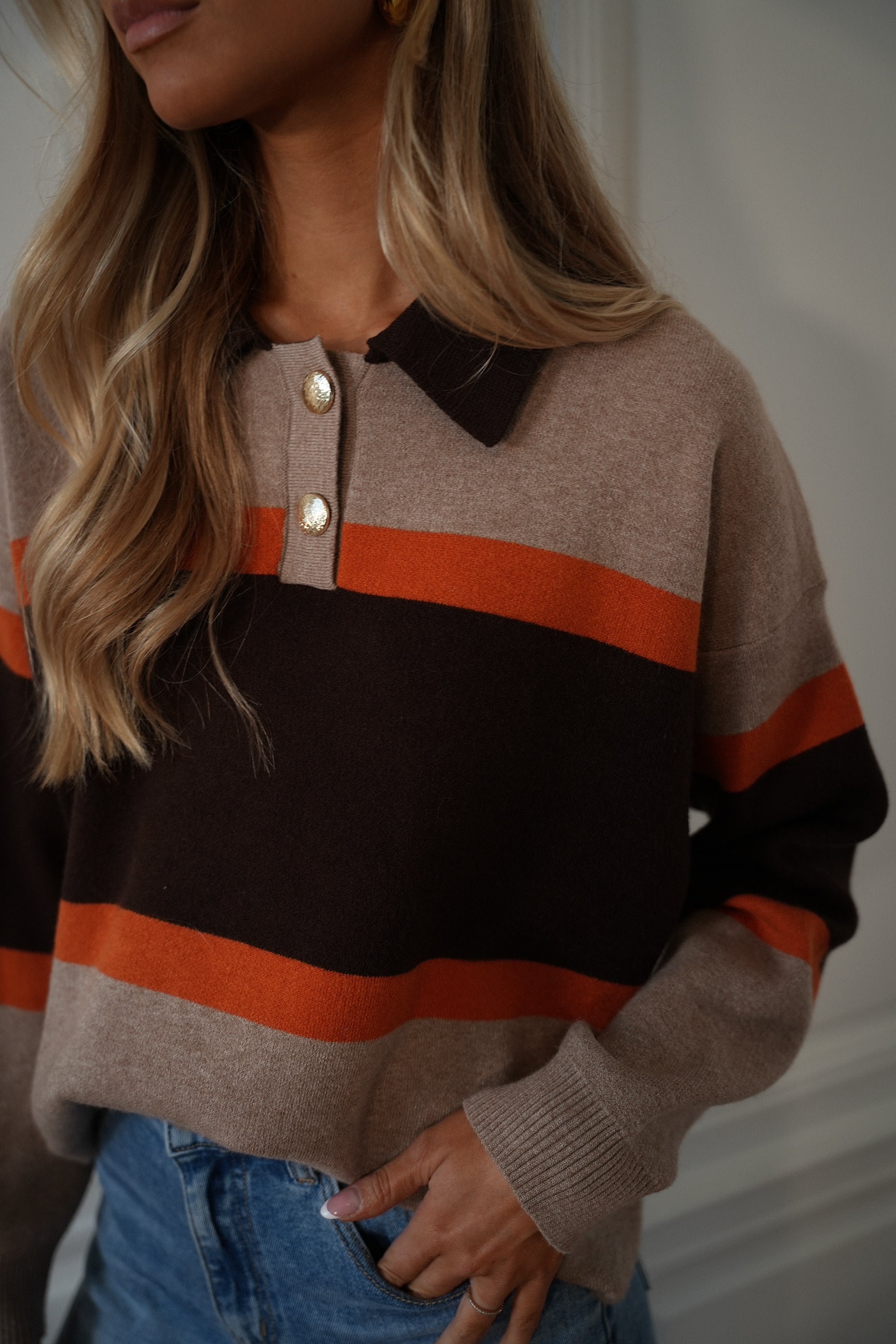 Jany beige - Pull col polo