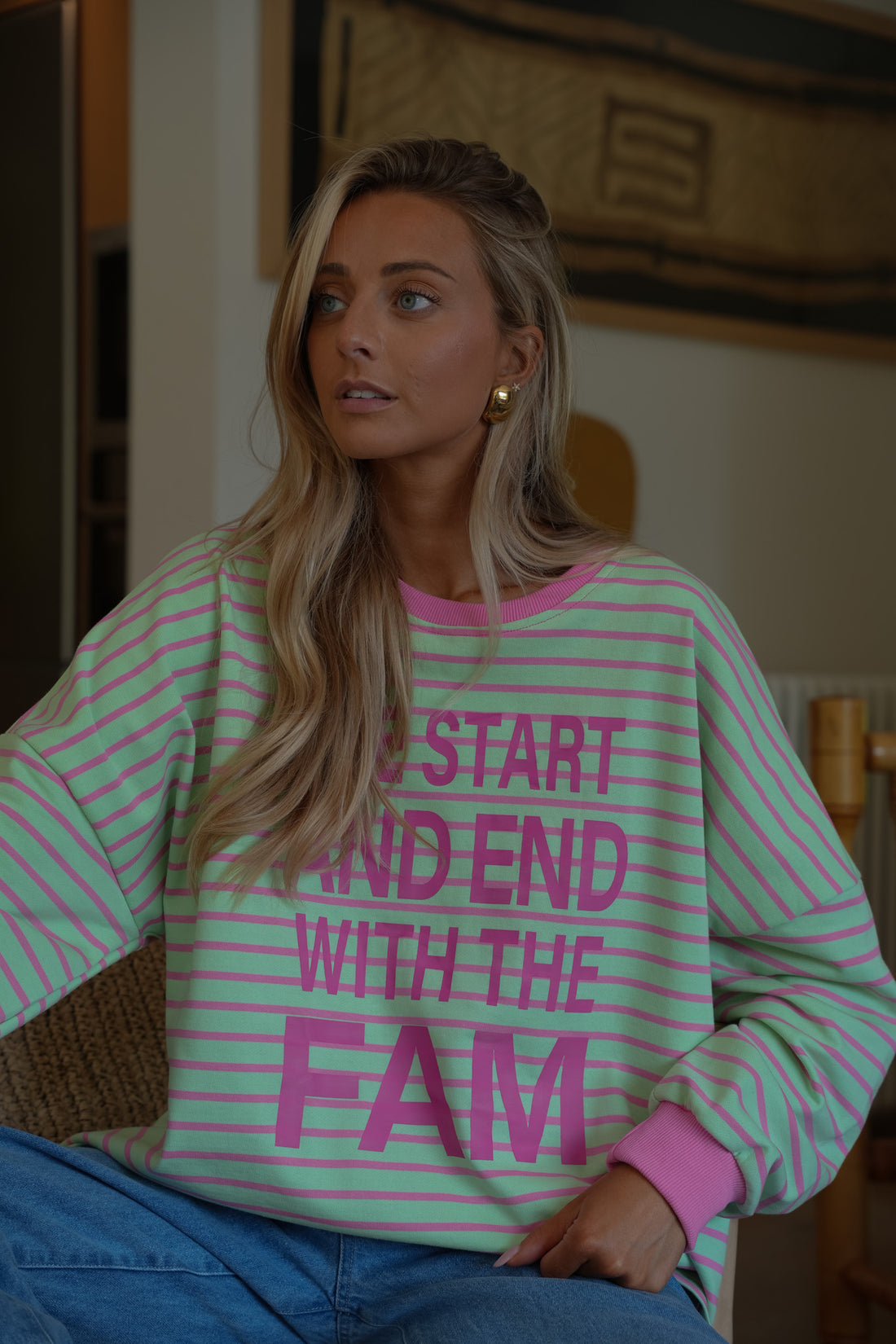 Fam vert - Sweat-shirt rayé