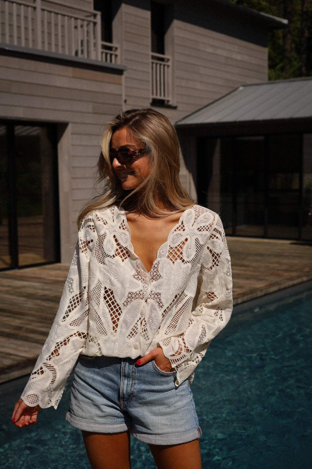 Venizio crème - Blouse brodée