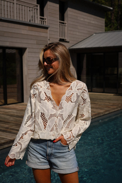 Venizio crème - Blouse brodée
