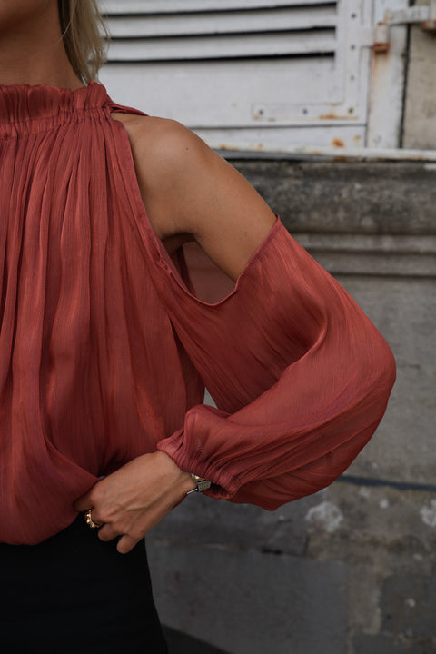 Octavia terracotta - Blouse ajourée