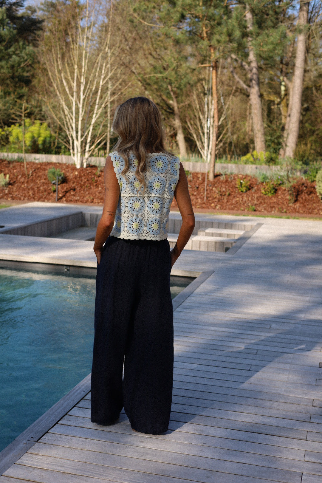 Lindie marine - Pantalon lin