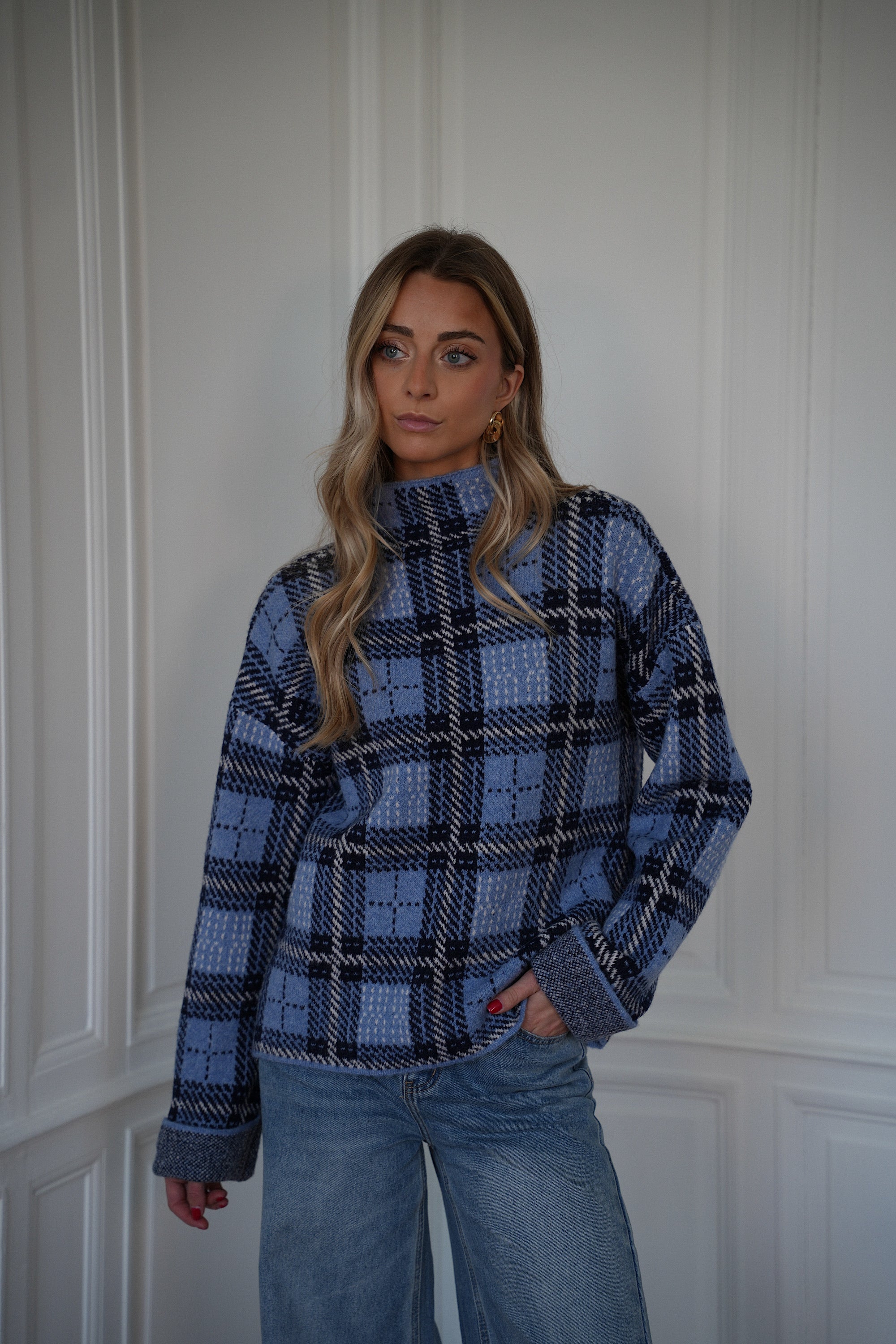 Nala bleu - Pull à carreaux