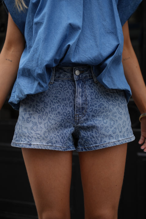 Megane bleu - Short léopard