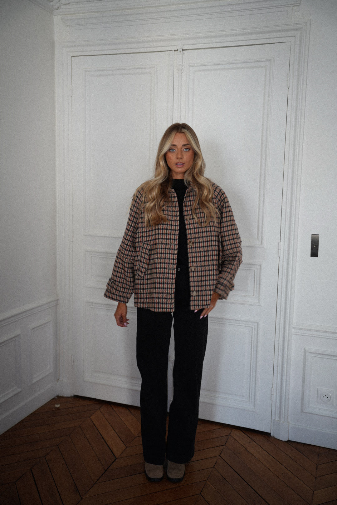 Lore beige - Manteau à carreaux