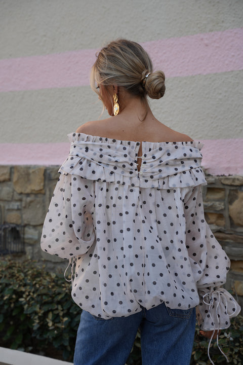 Aya crème/noire - Blouse à pois