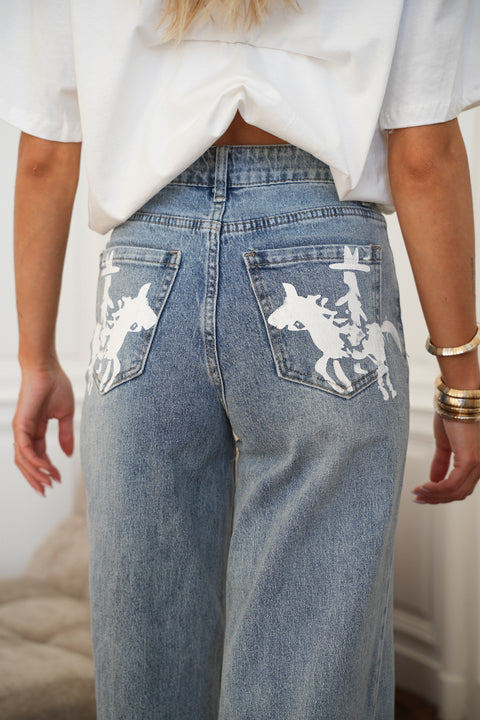 Meryl bleu - Jean imprimé