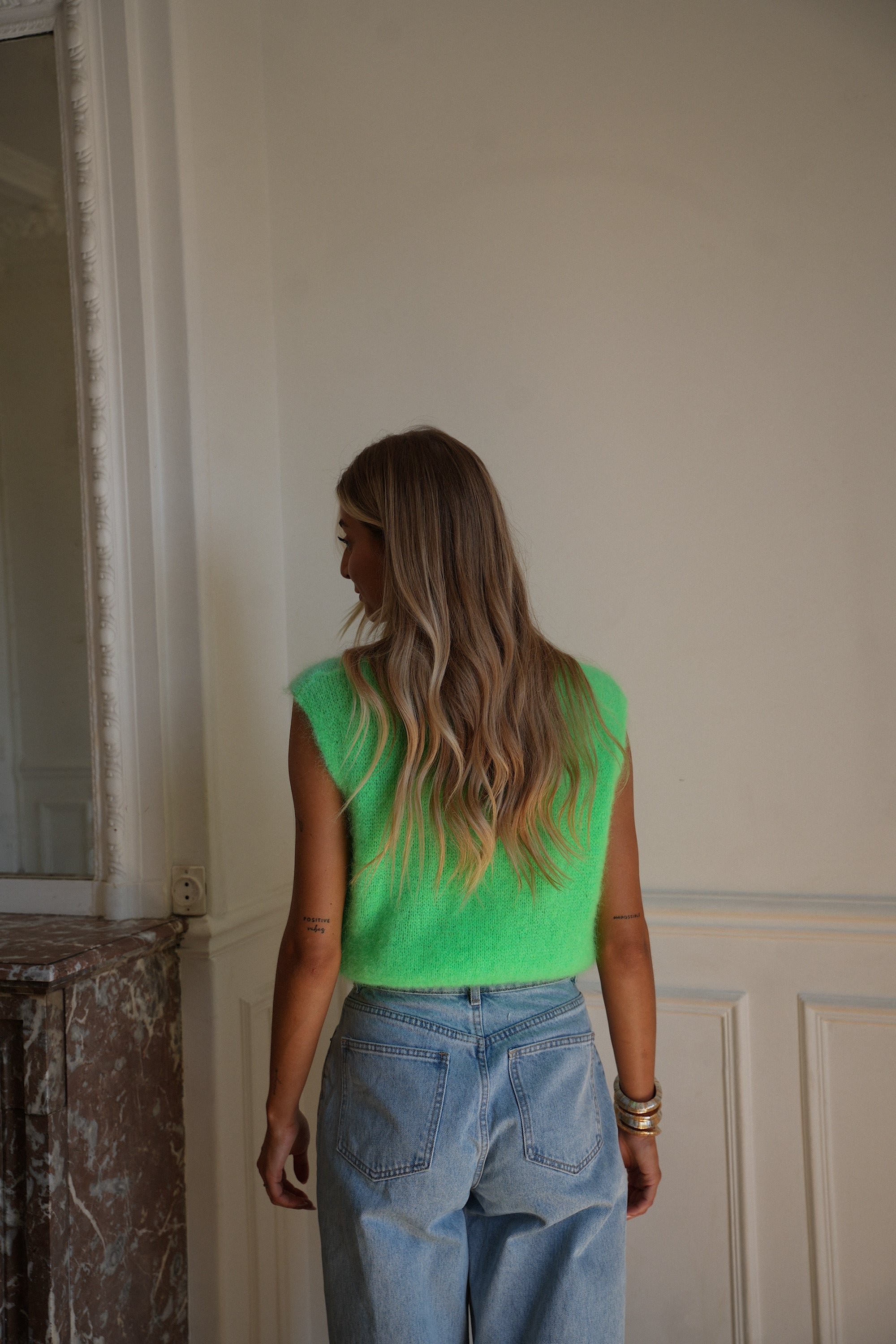 Polino vert - Pull sans manches