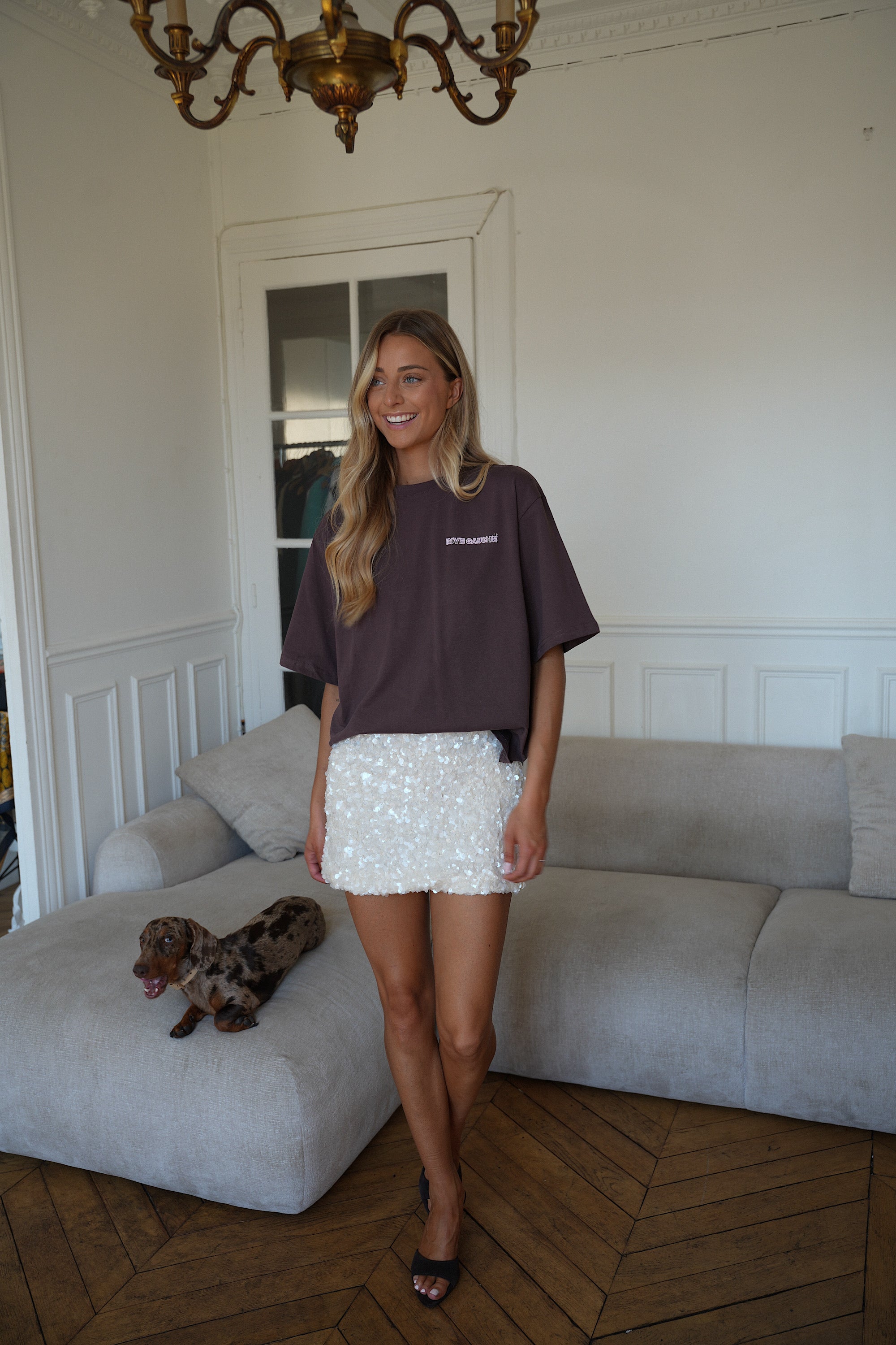 Kamille blanc nacré - Jupe sequins