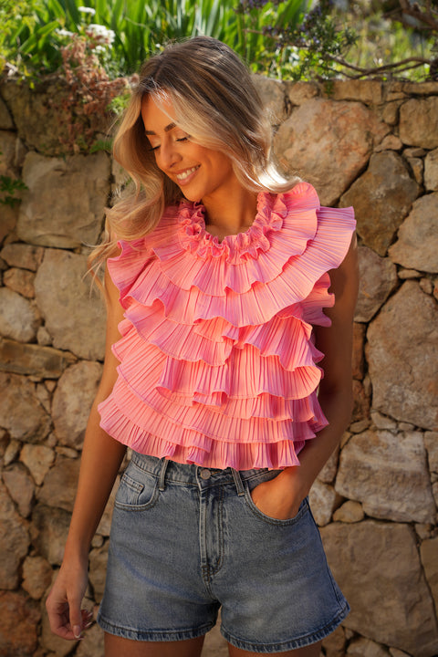 Lylou rose - Blouse volantée