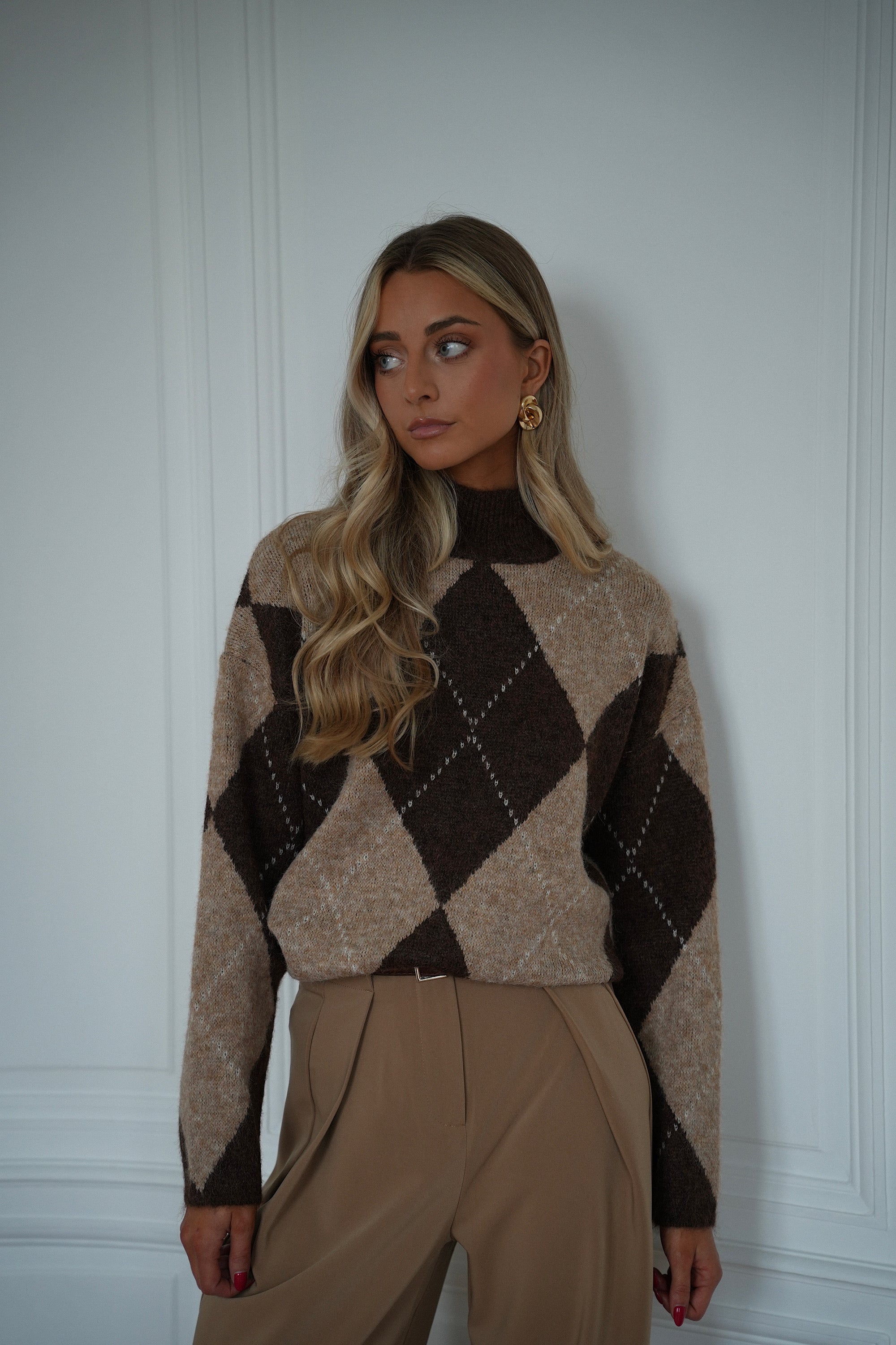 Sabrina chocolat - Pull losanges