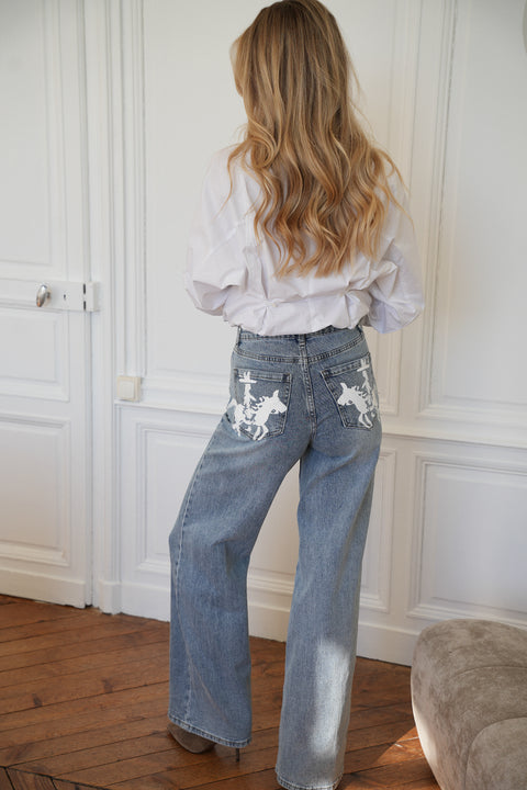 Meryl bleu - Jean imprimé