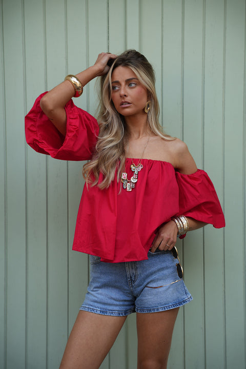 Nao rouge - Blouse col bardot