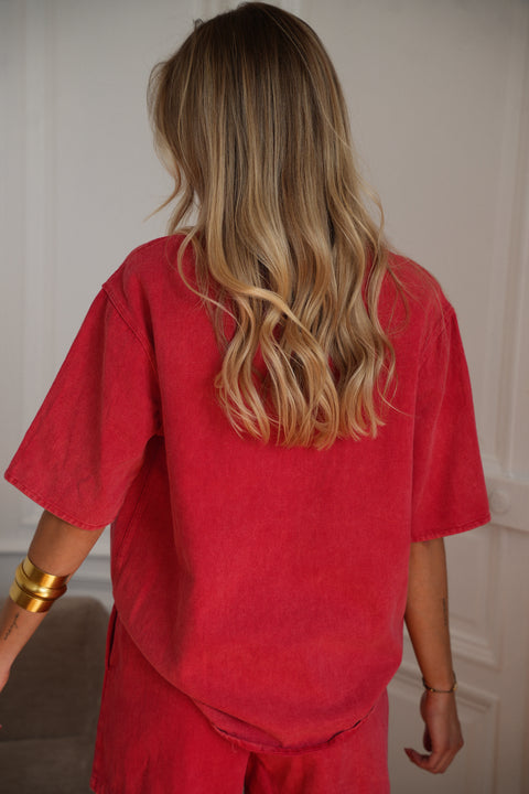 Tessa rouge - Blouse en jean