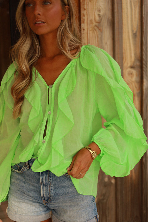 Talys verte - Blouse volantée