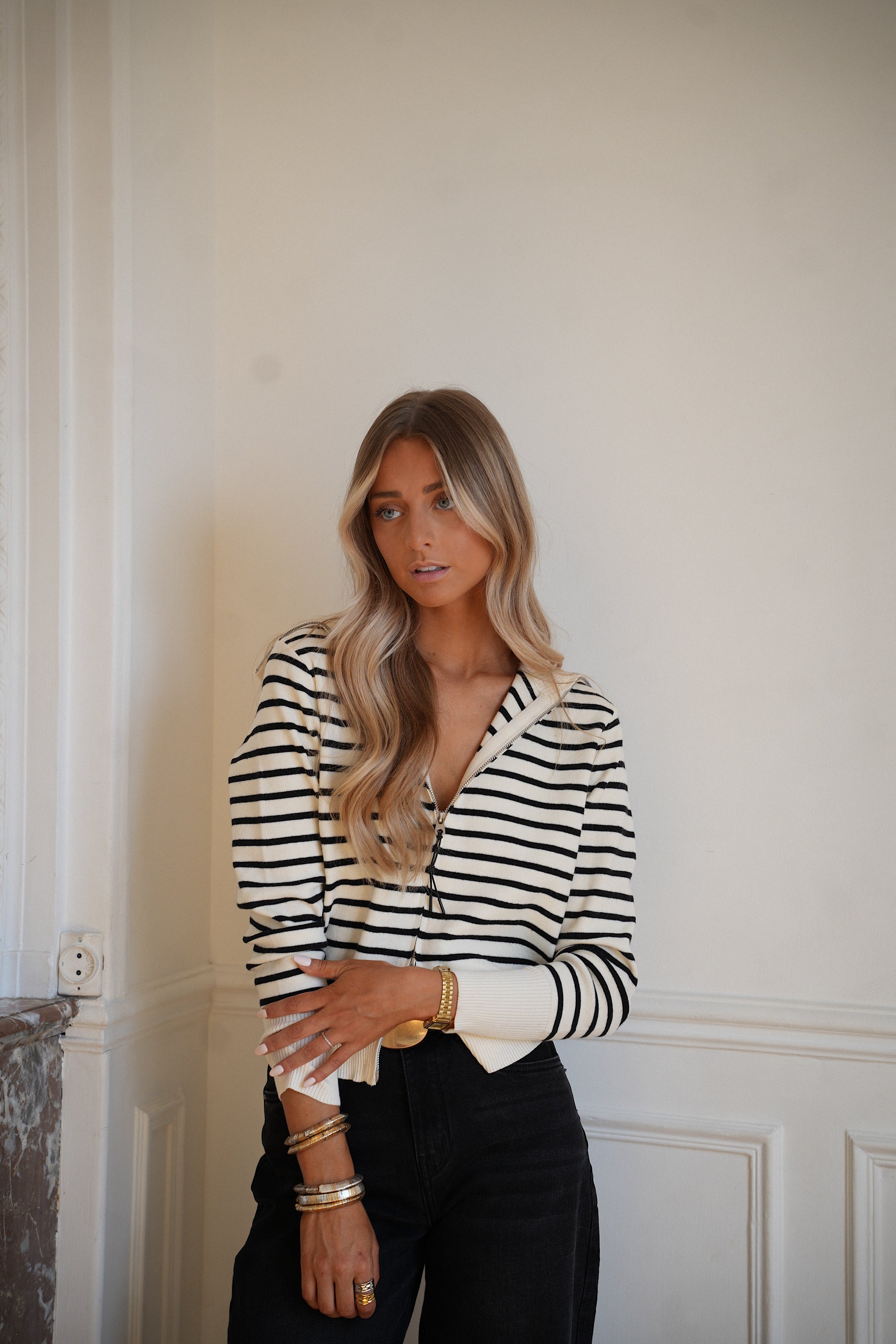 Telma écru - Gilet rayé
