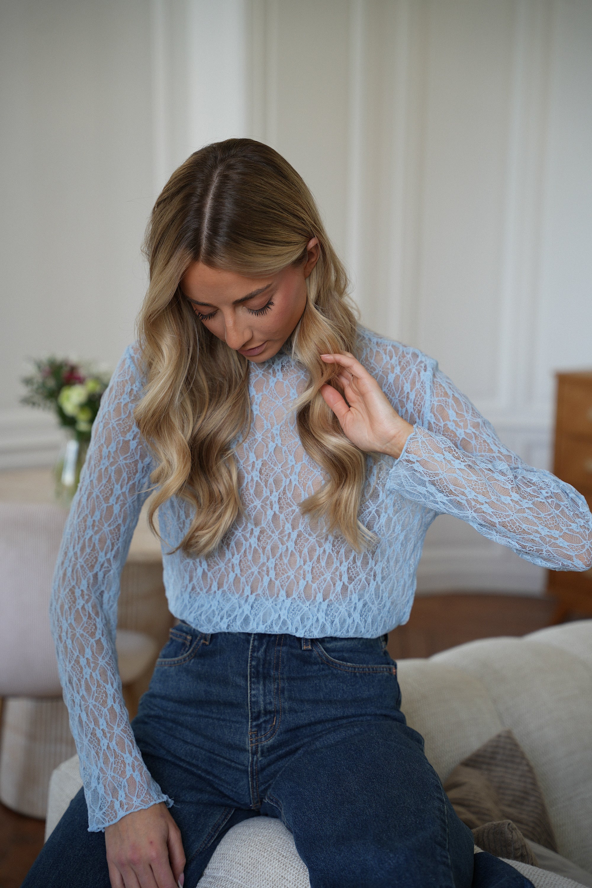 Poleen bleue - Blouse dentelle