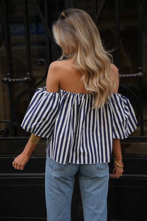 Lucile bleue - Blouse rayée