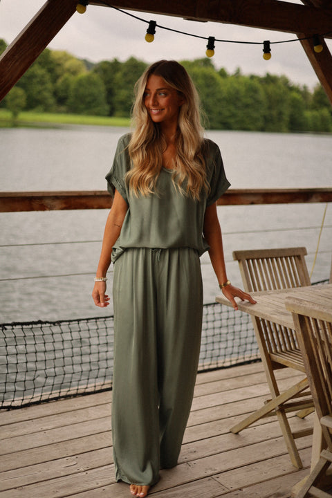 Julya kaki - Pantalon satiné
