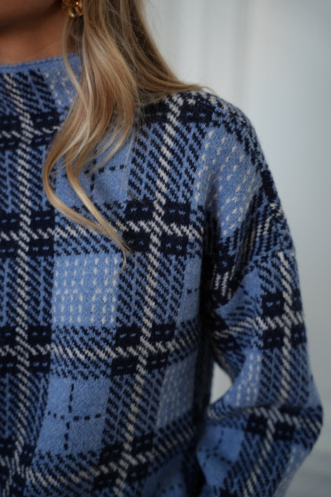Nala bleu - Pull à carreaux