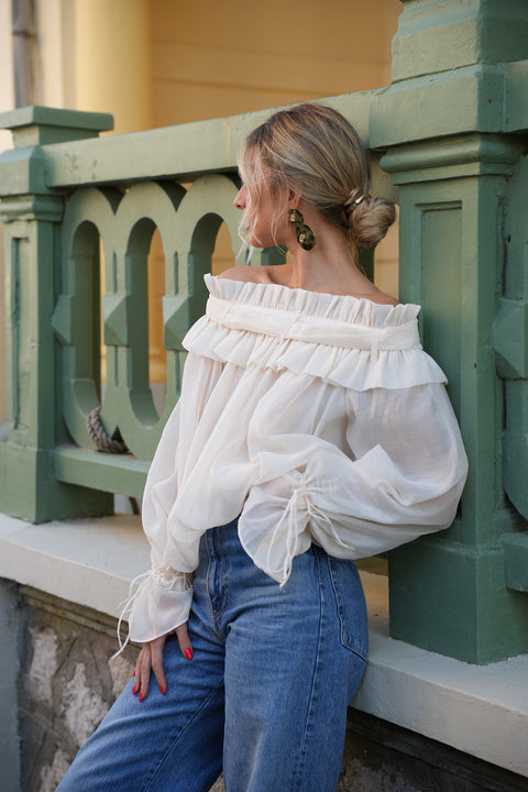 Aya crème - Blouse col bardot