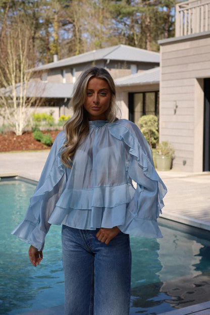Donna bleue - Blouse volantée