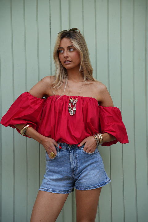 Nao rouge - Blouse col bardot