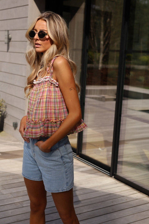 Darcy coloré - Top carreaux