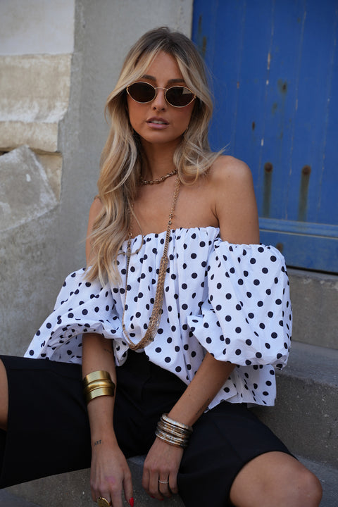 Sola blanc/noir - Blouse à pois