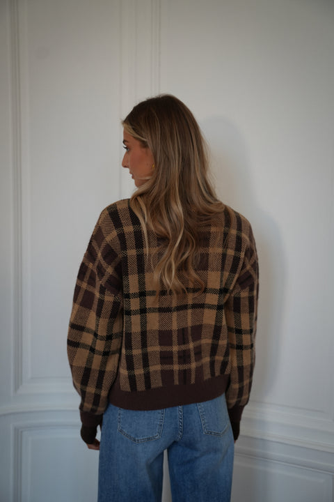 Esmee camel - Pull à carreaux
