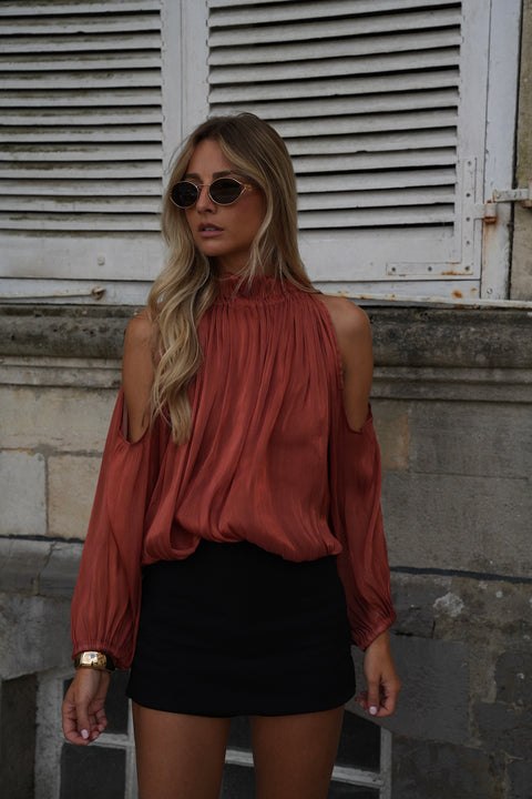 Octavia terracotta - Blouse ajourée